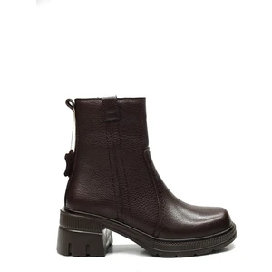 Kadın Hakiki Deri Fermuarlı Topuklu Kauçuk Taban Bot