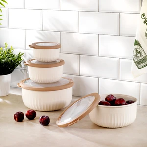 Ashley 4 Lü Yuvarlak Saklama Kabı-Krem