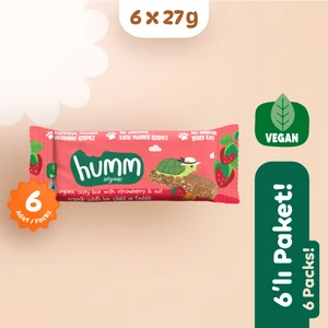 Humm Organic Organik Vegan Çilekli ve Fındıklı Yulaf Bar 6 Adet