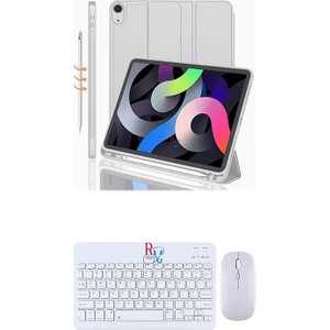 Redmud Teknoloji Ipad Air 5.nesil 10.9 Inç ile Uyumlu Tablet Kılıfı ve Klavye Mouse Set Kalem Bölmeli Smart Kılıf