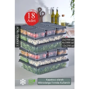 Krm Home 18'li Set Buzdolabı ve Mikrodalga Saklama Kabı - Buzdolabı Organizeri 2X2500ML, 4X1000ML, 12X250ML