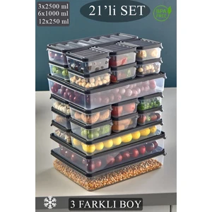 Krm Home 21'li Set Mikrodalga ve Difriz Uyumlu Saklama Kabı Seti, 3X2500ML 6X1000ML 12X250ML