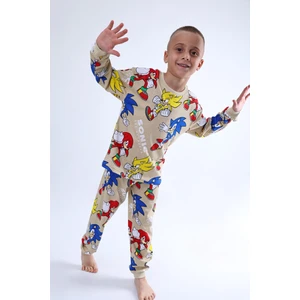 Erkek Çocuk Sonic Desenli Pijama Takımı - Bej