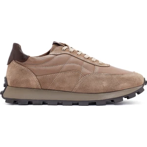 Erkek Vizon Bağcıklı Deri Sneaker 24WFD675514