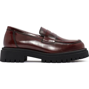 Kadın Bordo Kalın Tabanlı Deri Maskülen Loafer 24WFD236322