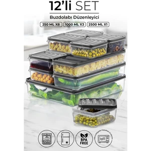Kitchen Life 12 Li Buzdolabı ve Mikrodalga Saklama Kabı - Buzdolabı Organizeri ( 250X8 1000X3 2500X1)