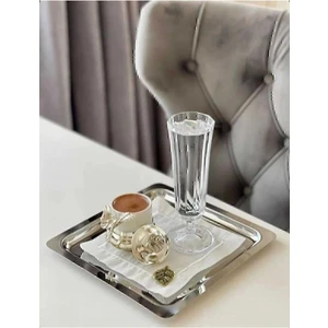 Hem Life 6 Lı Lüx Kare Çelik Gümüş Renk 21X21CM Kahve Servis Sunum Tepsisi Tabağı