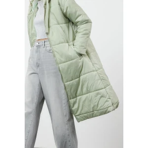 Tasarım Düz Astarlı Yaka Uzun Regular Kapüşonlu Kadın Kapüşonlu Su Itici Uzun Şişme Mont