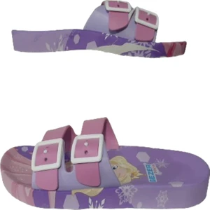 Kız Çocuk Lila-Pembe Prenses Figürlü Çift Tokalı Kaymaz Taban Günlük Terlik GZRR101-99