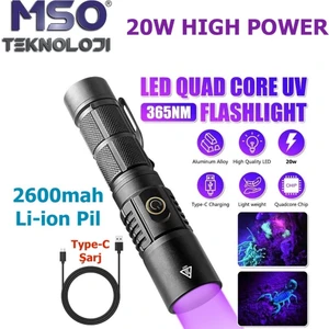MSO Teknoloji Profesyonel 20Watt UV 365NM Değerli Taş Tespit Type-C LED Fener