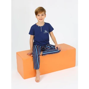 Erkek Çocuk Kısa Kollu %100 Pamuklu Düğme Detaylı Wave Pijama Takımı
