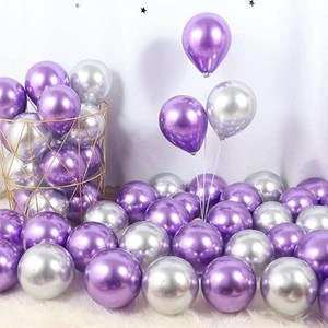 Balon Diyarı Mor Lila Gümüş Metalik Lüks Parlak Balon 10 Adet