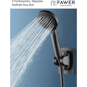 Full Siyah 5 Fonksiyonlu Örgülü Hortumlu Yapışkan Mafsallı Duş Seti - 409DBY