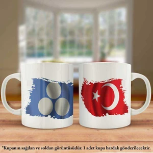 Çift Yön Baskılı Büyük Timur İmparatorluğu ve Türkiye Bayrağı Kupa Bardak