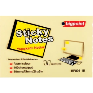 | Yapışkanlı Not Kağıdı 100 Yapraklı Kurumayan - Tekrar Yapıştırılabilen Postit, Sarı, 75X50MM