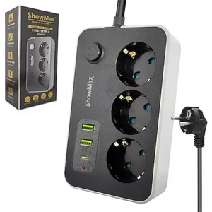 3'lü Akım Korumalı Priz - 2 Mt Anahtarlı 10A 2500 Watt 2 x Usb 1 x Type - C Destekli
