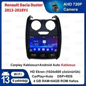 Renault Dacia Duster 2013-2018 Yıl Android Sürüm 13 Kablosuz Carplay 4Gb Ram +64Gb Rom Hafıza Navigasyon Multimedya 9 Inç Ekran Çerçeveli ve arka görüş kameralı