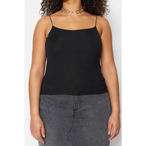 Moda Büyük Beden Kare Yaka Örme Fit Düz Desen Casual Günlük Crop Askılı Kol Bluz