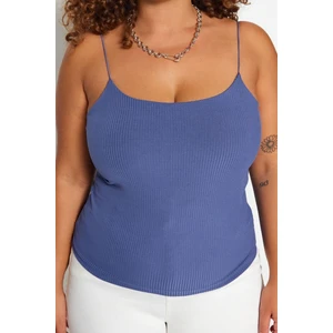 Moda Büyük Beden Kare Yaka Örme Fit Düz Desen Casual Günlük Crop Askılı Kol Bluz