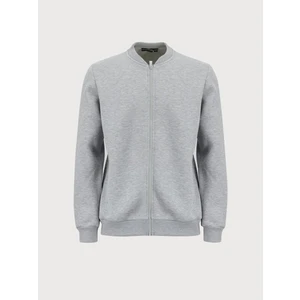 Düz Sıfır Yaka Fermuarlı Gri Hırka