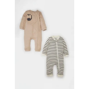 Erkek Bebek Yeni Doğan Zebra Baskılı Çizgili 2'li Uzun Kollu Tulum D4138A524WN