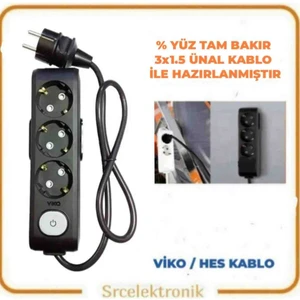 Multi-Let 3 Lü  Siyah (1 ile 10 Metre Arası) Anahtarlı Topraklı Çocuk Korumalı Uzatma ( 3x1.5 Ünal Kablo Tam Bakır) Ttr Kablo Tseli HO5VV