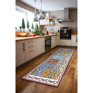 Brilla Home Brillahome Çini Desenli Yıkanabilir Dokuma Kaymaz Taban Mutfak - Koridor Halısı