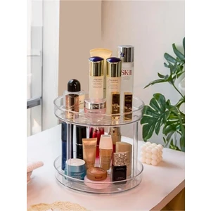 360 Derece Dönebilen 2 Katlı Takı Makyaj Organizeri Çok Amaçlı Düzenleyici Kozmetik Organizer