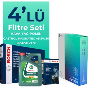BOSCH Kia Rio 1.4 Benzin Filtre Bakım Seti Castrol Motor Yağlı (2017-2022) 4 Lü