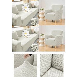 Jakarlı Lastıklı Koltuk Örtüsü Takımı 3+3+1+1 Streç Esnek Çekyat Kanepe Kılıfı Tuğla Desen Yıkanabilir koltuk Koruyucu Krem