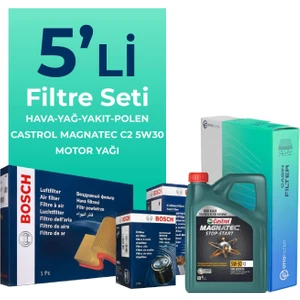 BOSCH Peugeot 208 1.4 Dizel Filtre Bakım Seti Castrol Motor Yağlı (2012-2016) 5 Li
