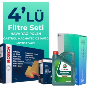 BOSCH Peugeot Partner 1.6 BlueHDi Dizel Filtre Bakım Seti Castrol Motor Yağlı (2015-2018) 4 Lü