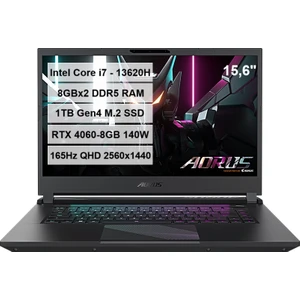 Aorus 15 BKF Intel Core i7-13620H 16GB DDR5 RAM 1TB M.2 SSD RTX4060-8GB 140W 15.6'' QHD 165Hz Freedos