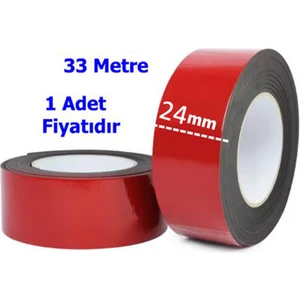 Çift Taraflı Bant Kırmızı 24MM x 33 Metre