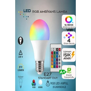 Kumandalı LED Ampul Çok Renkli %90 Enerji Tasarruflu 9W Beyaz Işıklı Ampul 4 Farklı Modlu