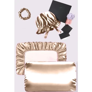 SB SizinBazar Krem Rengi Saç ve Cilt Için Ipek Saten Yastık Kılıfı Ipek Saten Saç Bonesi ve Ipek Saten Saç Tokası Seti