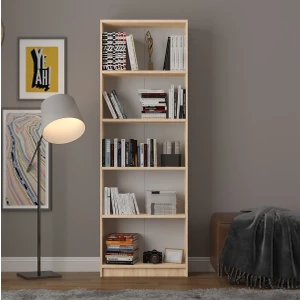 Asra Trend 5 Raflı (5 Bölmeli) Kitaplık Çalışma Odası Ofis Modern Dekoratif Kitaplık Akça Ağaç