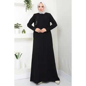 Hüma Taş Detaylı Ferace Siyah HM2479