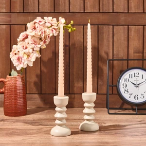 2'li Burgu Şamdan Mumu - Açık Kahverengi - 25 cm