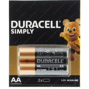 1 KART 2 ADET - Aa DURACELL AA Kalem Pil 2'Li Paket Duracell Simply Alkalin Aa Kalem Pil 1.5V 2Li Blister (Lr6)