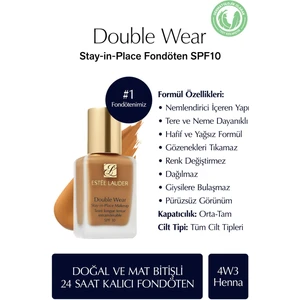 Estee Lauder Doğal ve Mat Bitişli - Double Wear Stay-in-Place Fondöten SPF 10 ( 4W3 Henna ) 30ml