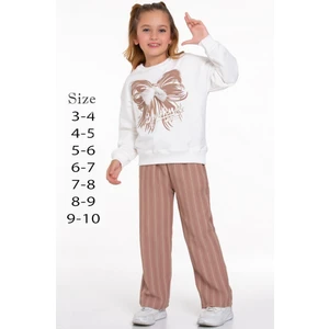 Kids Kingdom Kahverengi Pamuklu Desenli Mevsimlik Günlük Kız Çocuk Alt Üst Takım
