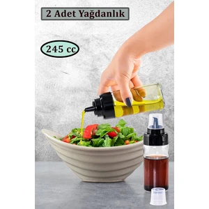 Krm Home 2'Li Set Cam Yağdanlık Sirkelik Sosluk Sızdırmaz Akıllı Kapak 245 Ml