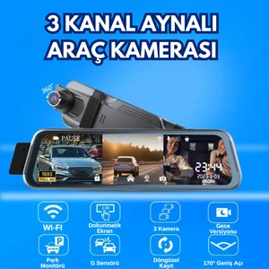 10 Inch Dikiz Aynası Araç Kamerası Tam Ekran Dokunmatik 1080P Ekranlı 3 Kameralı