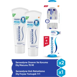 Onarım ve Koruma Diş Macunu 75 ml 2 Adet x Hızlı Etki 1+1 Diş Fırça