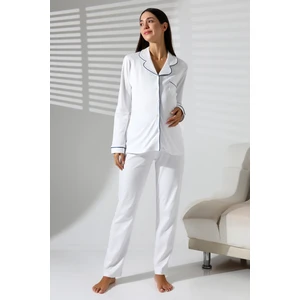 Interlok Düğmeli Hamile Lohusa Uzun Kol Pijama Takımı 1354-01