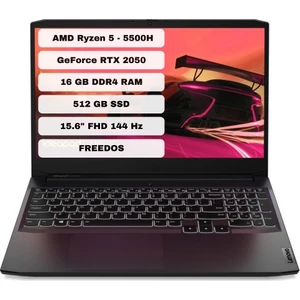 Ideapad Gaming 3 Amd Ryzen 5 5500H 16GB 512GB SSD RTX2050 Freedos 15.6" Fhd Taşınabilir Bilgisayar 82K202BRTX16