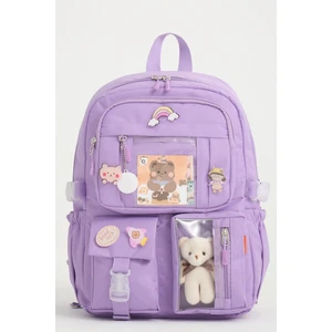 Kawaii Kore Tarzı Okul Çantası Aksesuarlı Kız Çocuk ve Erkek Çocuk Sırt Çantası Lila