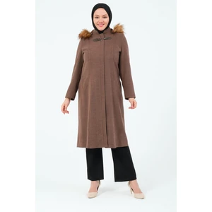 Glr & Gym Şehnaz Kadın Büyük Beden Astarlı Kapüşonlu Kaşe Kaban