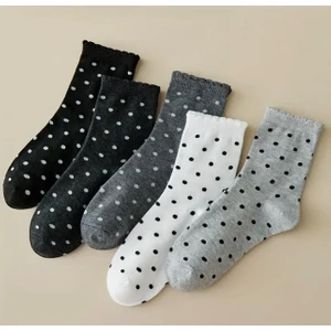 Karayel Çorap Puantiyeli Pikotlu Kadın Soket Çorap 5'çift
